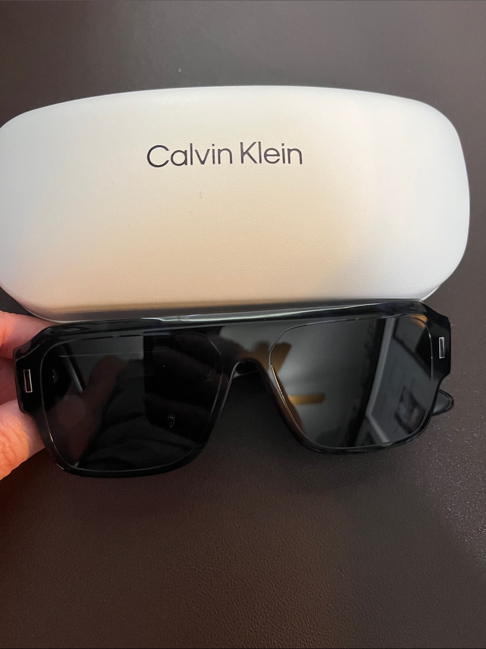 Calvin Klein Black Shield Sunglasses with White Case - Unisex